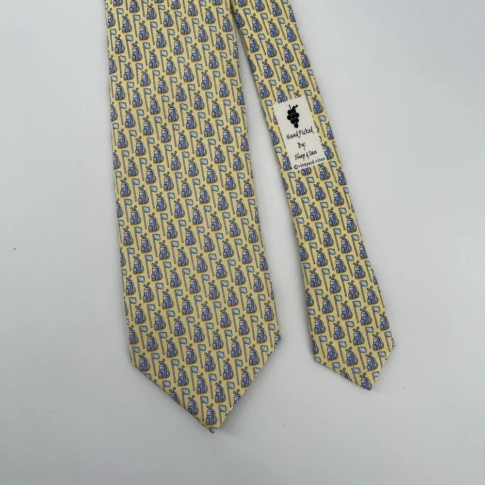 Vineyard Vines Tie Mens One Size Yellow Palm Tree Silk Hand Made USA Prep